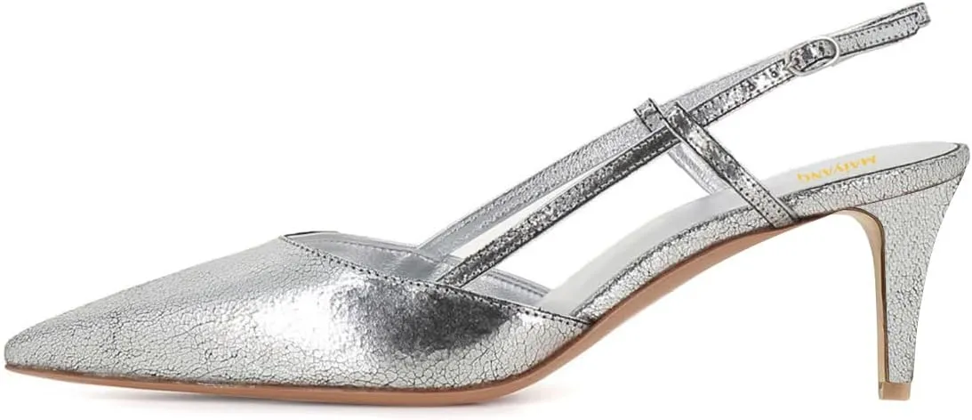 Maiyang Women Pointed Toe Low Kitten Heel Slingback Pumps Buckled Fashion Daily Office Party Dress Sandals Size 4-16 US