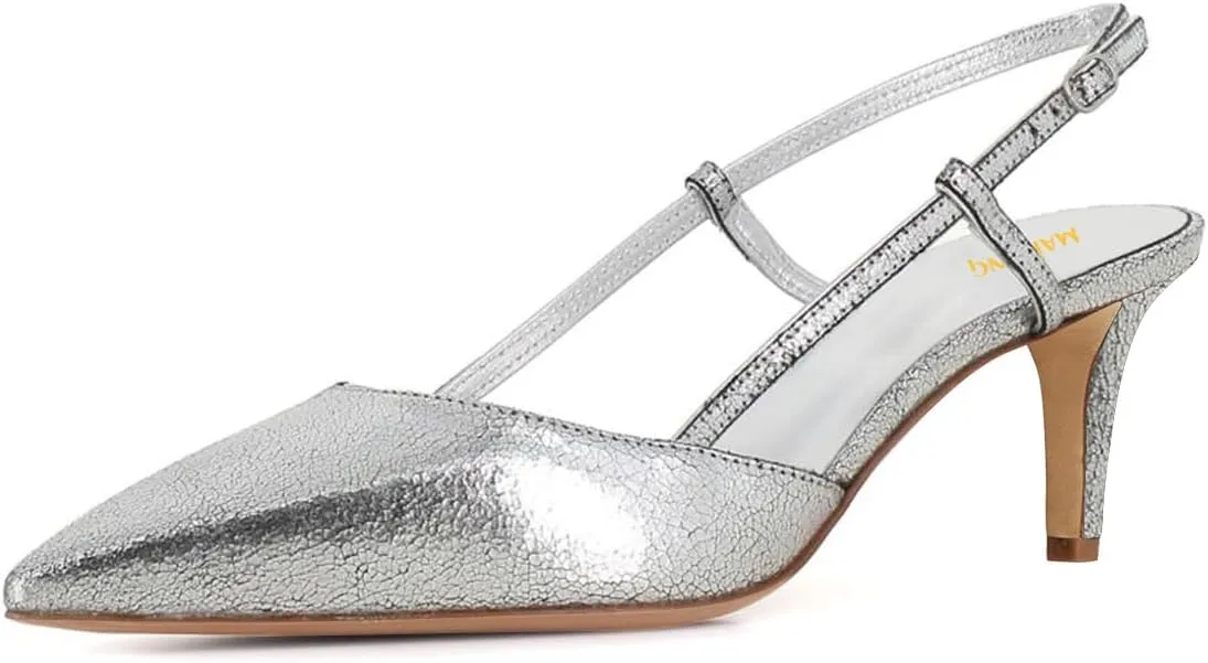 Maiyang Women Pointed Toe Low Kitten Heel Slingback Pumps Buckled Fashion Daily Office Party Dress Sandals Size 4-16 US