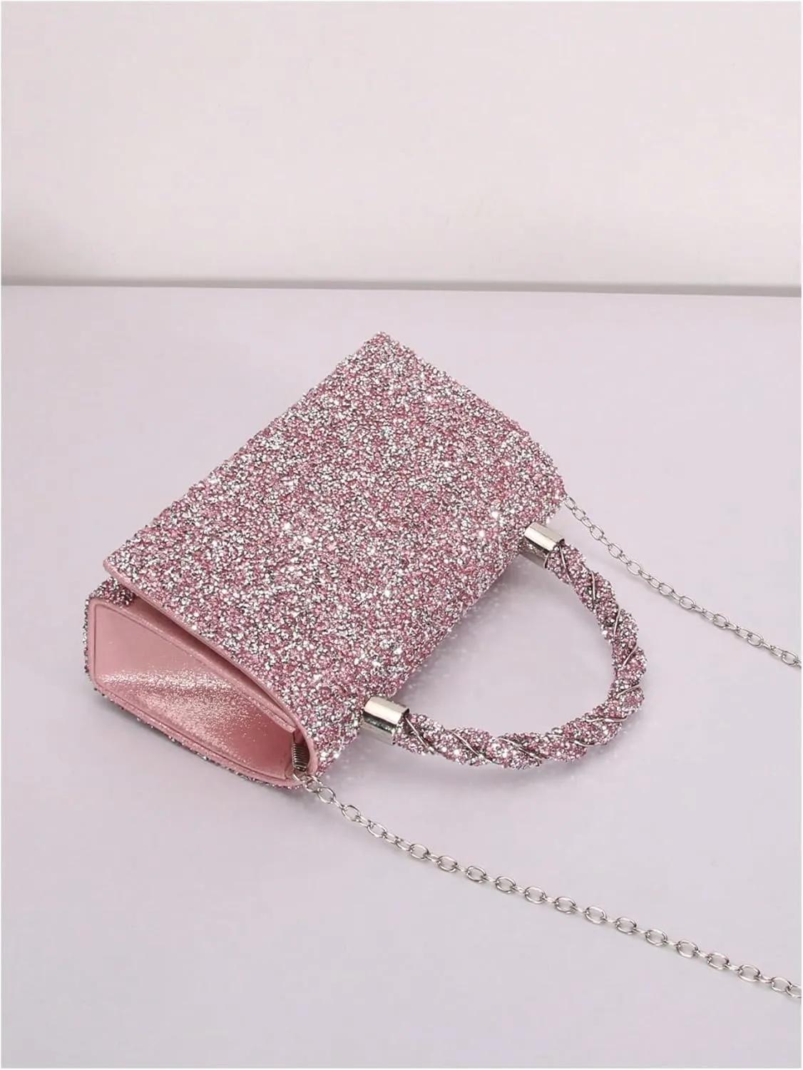 MakeMeChic Women's Evening Bags Glitter Top Handle Single Strap Clutch Handbag Mini Shoulder Bags