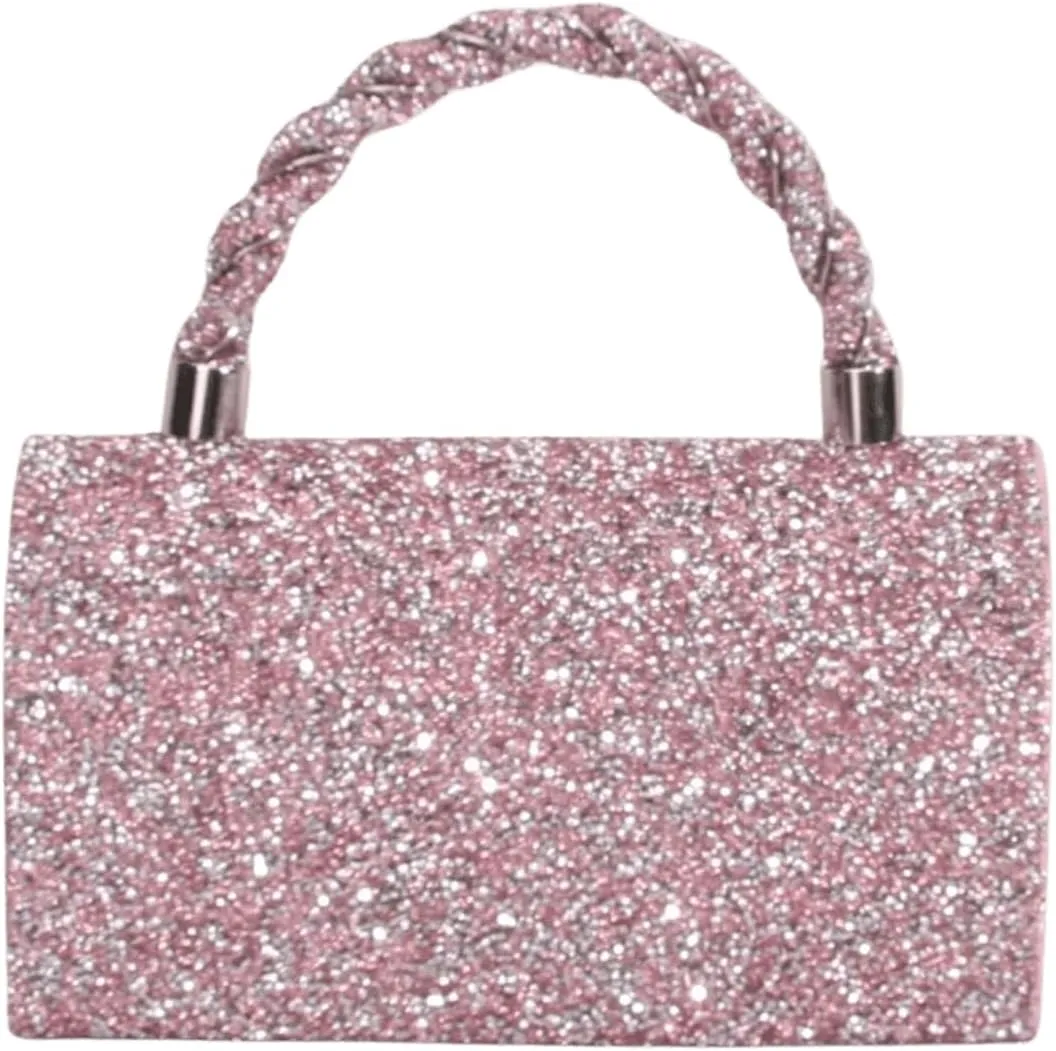 MakeMeChic Women's Evening Bags Glitter Top Handle Single Strap Clutch Handbag Mini Shoulder Bags