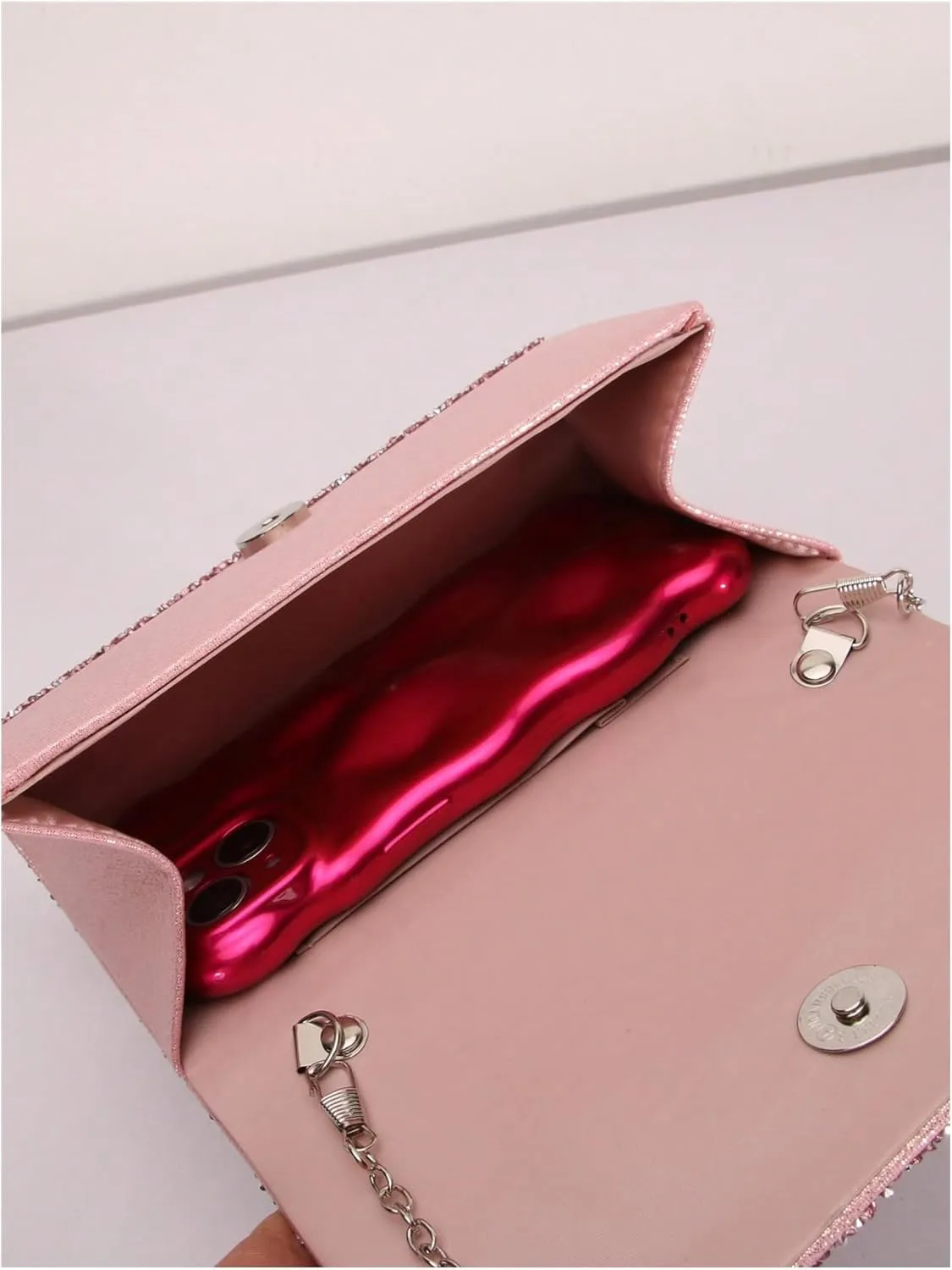 MakeMeChic Women's Evening Bags Glitter Top Handle Single Strap Clutch Handbag Mini Shoulder Bags