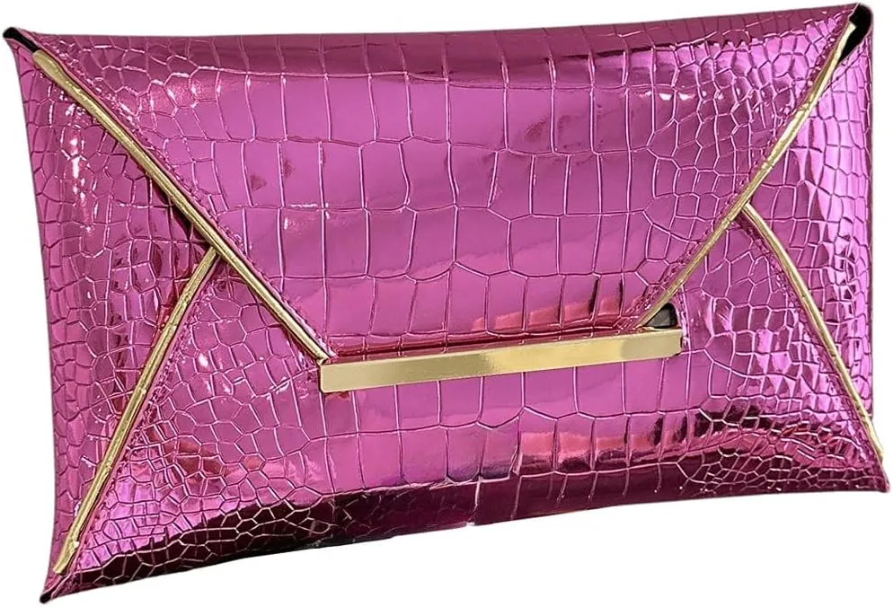 MakeMeChic Women's Glitter Crocodile PU Leather Envelope Medium Evening Bag Clutch Handbags