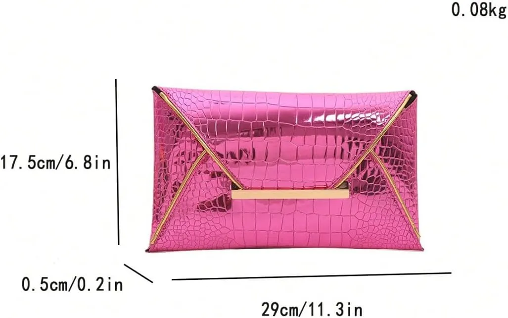 MakeMeChic Women's Glitter Crocodile PU Leather Envelope Medium Evening Bag Clutch Handbags
