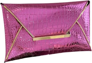 MakeMeChic Women's Glitter Crocodile PU Leather Envelope Medium Evening Bag Clutch Handbags