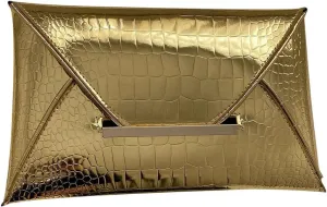 MakeMeChic Women's Glitter Crocodile PU Leather Envelope Medium Evening Bag Clutch Handbags