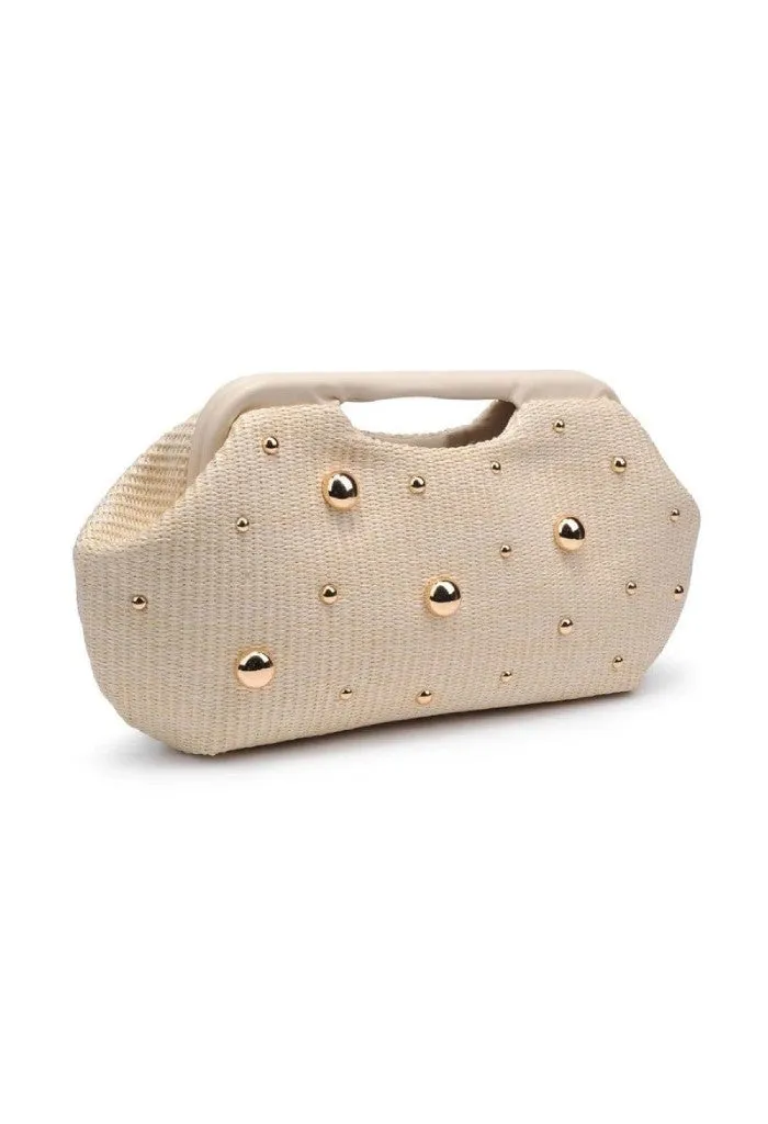 Mallory Straw Stud Clutch-Gold