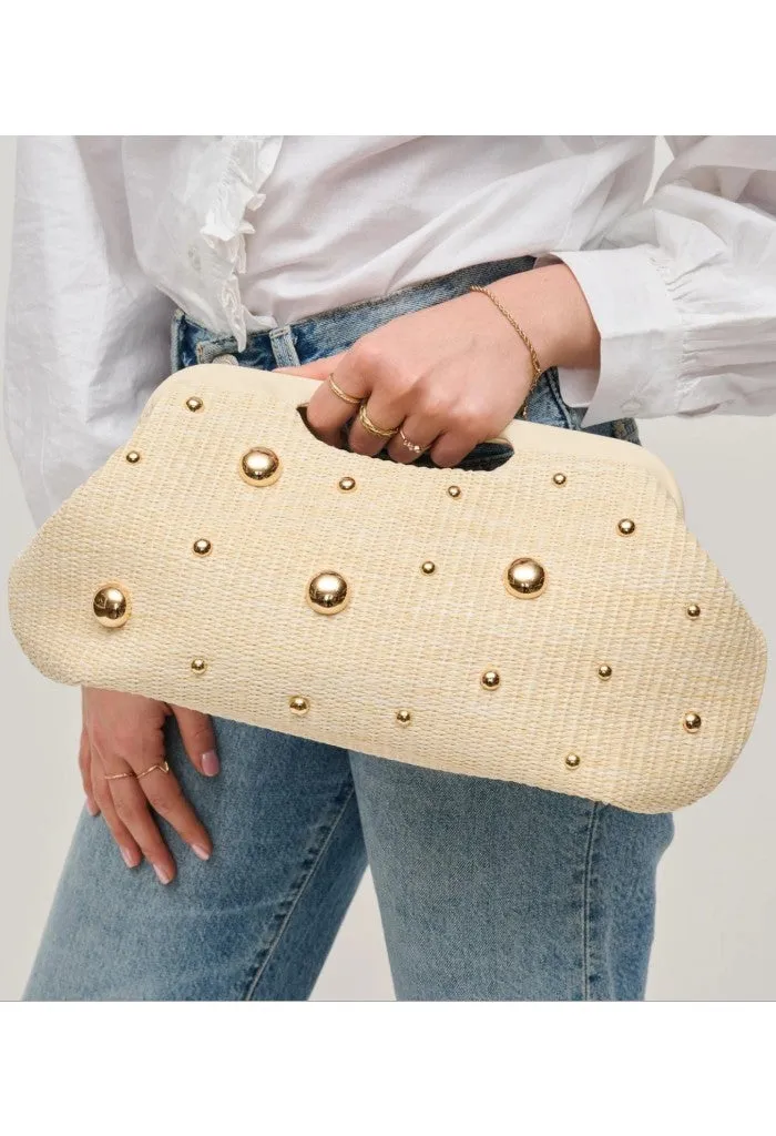 Mallory Straw Stud Clutch-Gold