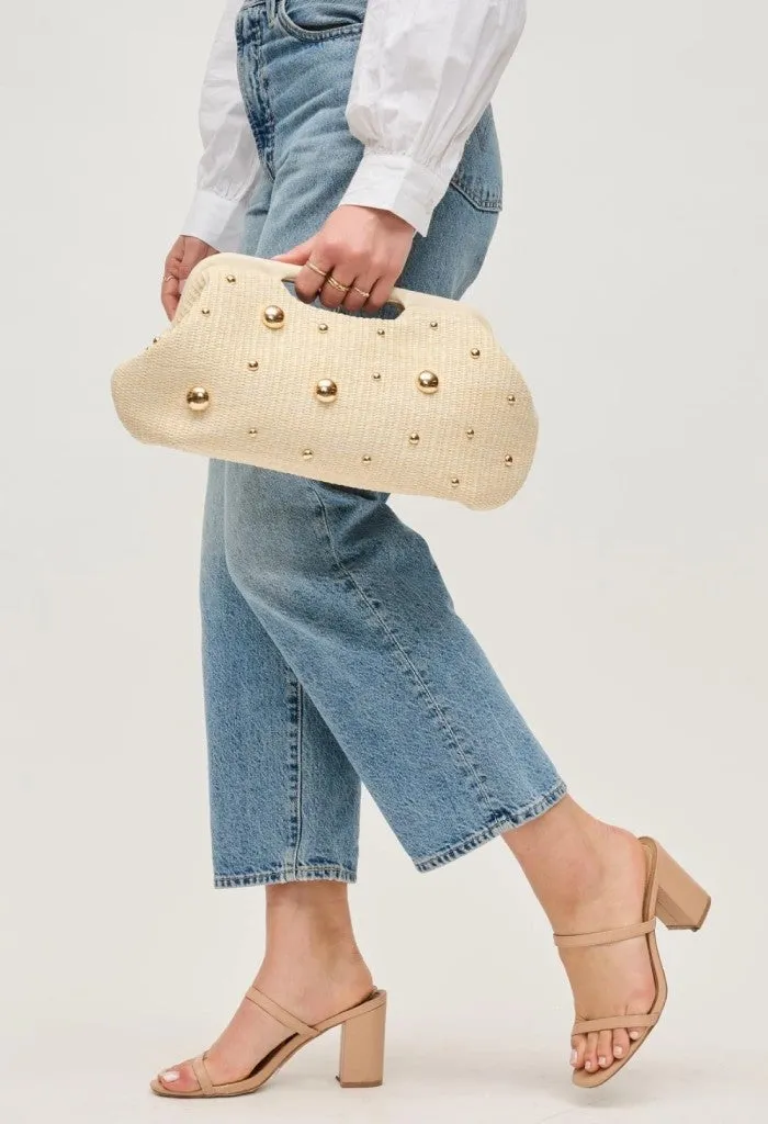 Mallory Straw Stud Clutch-Gold
