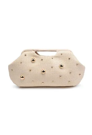 Mallory Straw Stud Clutch-Gold
