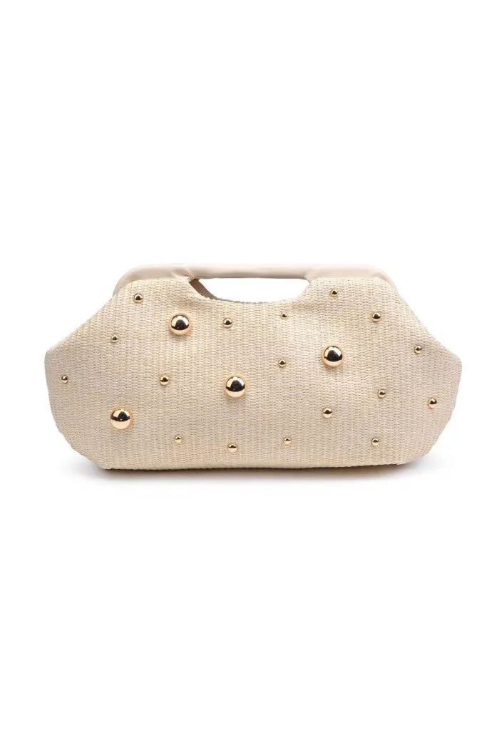 Mallory Straw Stud Clutch-Gold