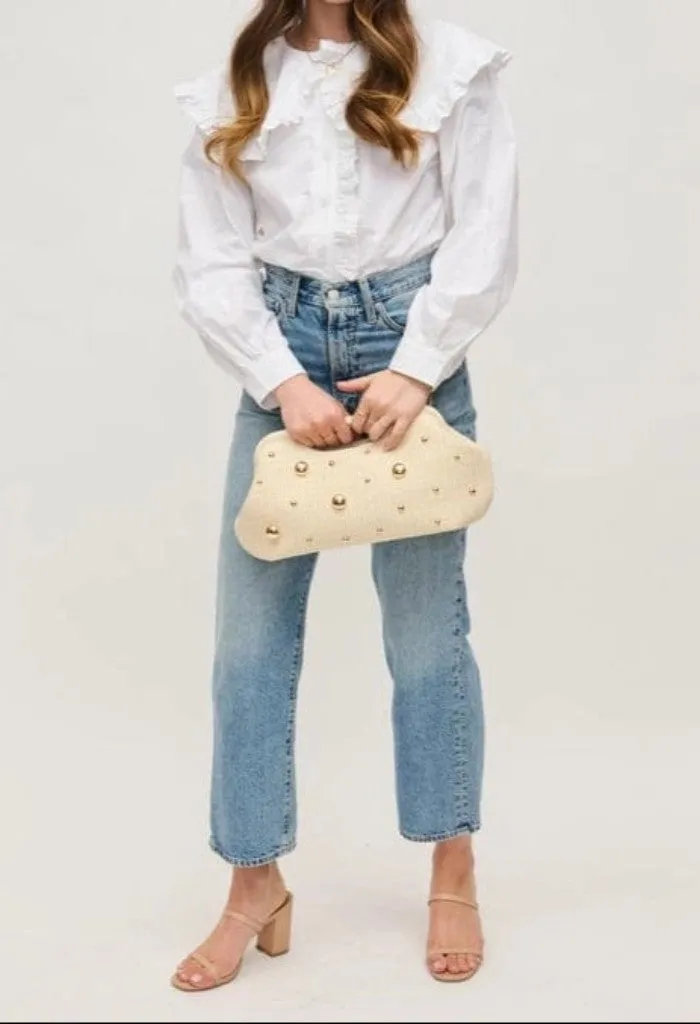 Mallory Straw Stud Clutch-Gold