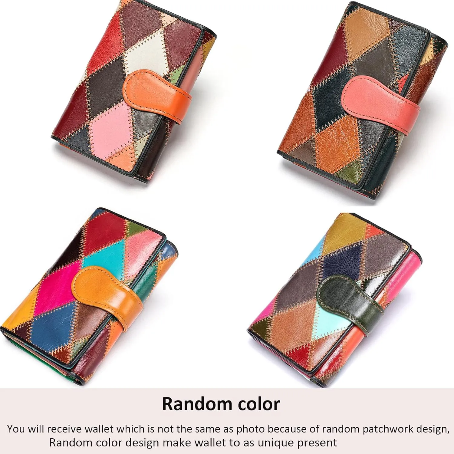 MASIWEI Genuine Leather Patchwork Wallet for Women Multicolor Trifold Wallets Ladies Card Holder Money Organizer with Coin Purse
