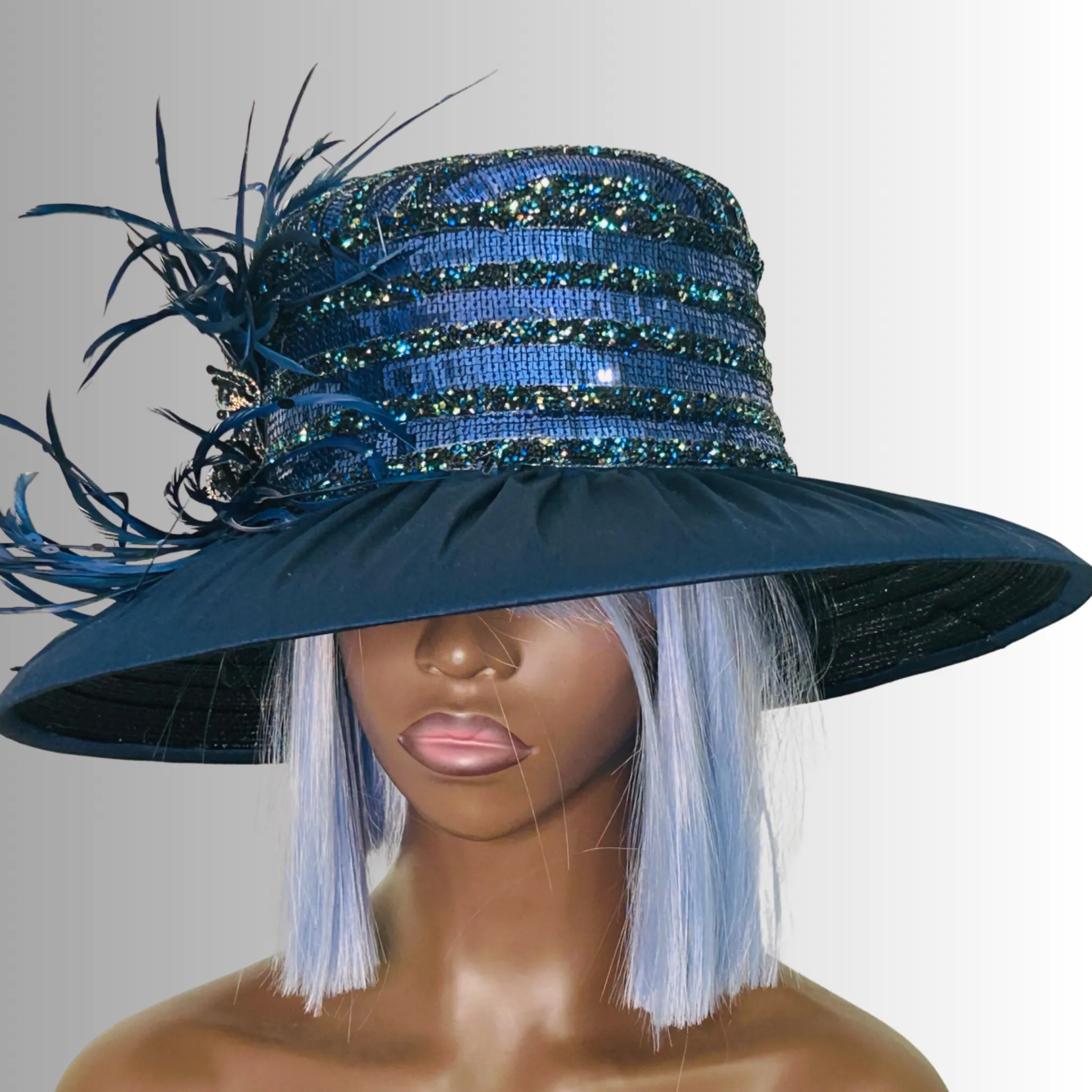 Mason - Feather & Jewel Flowers Hat - Navy