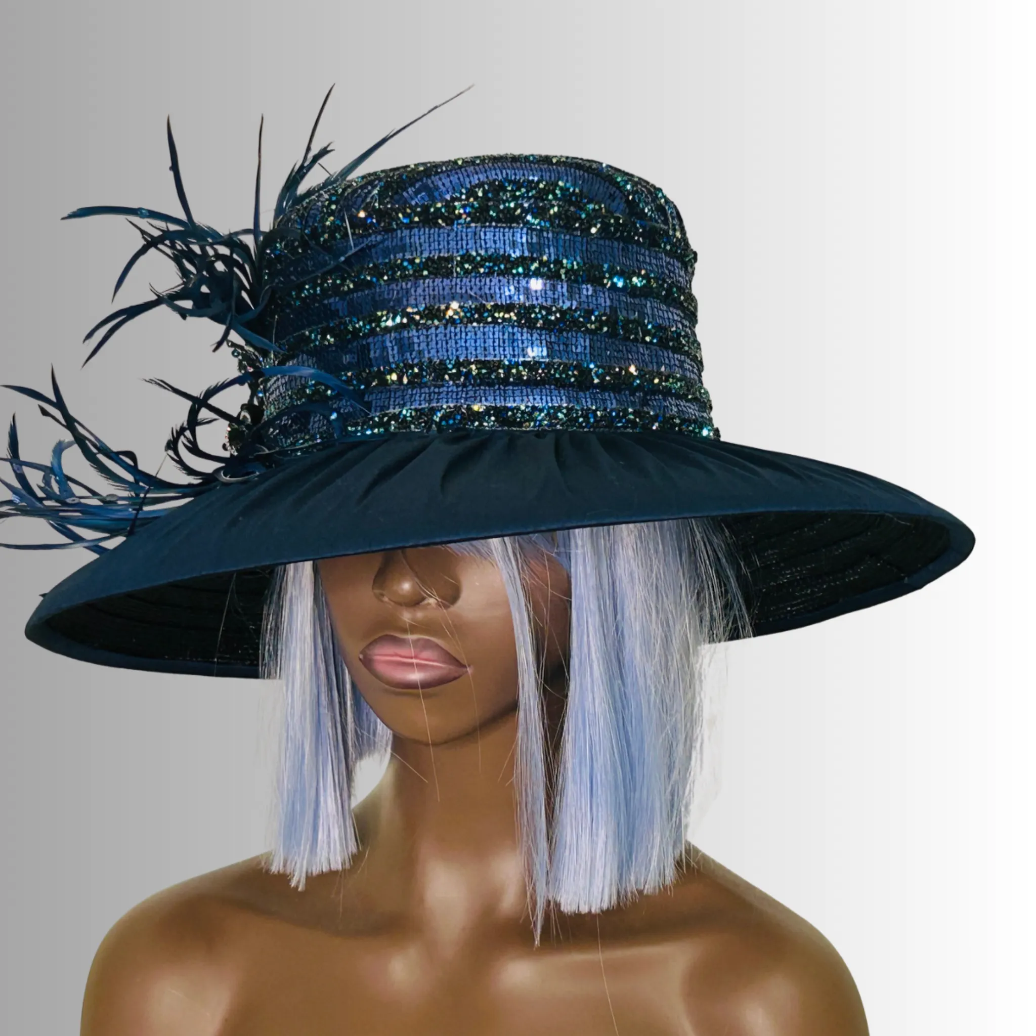Mason - Feather & Jewel Flowers Hat - Navy