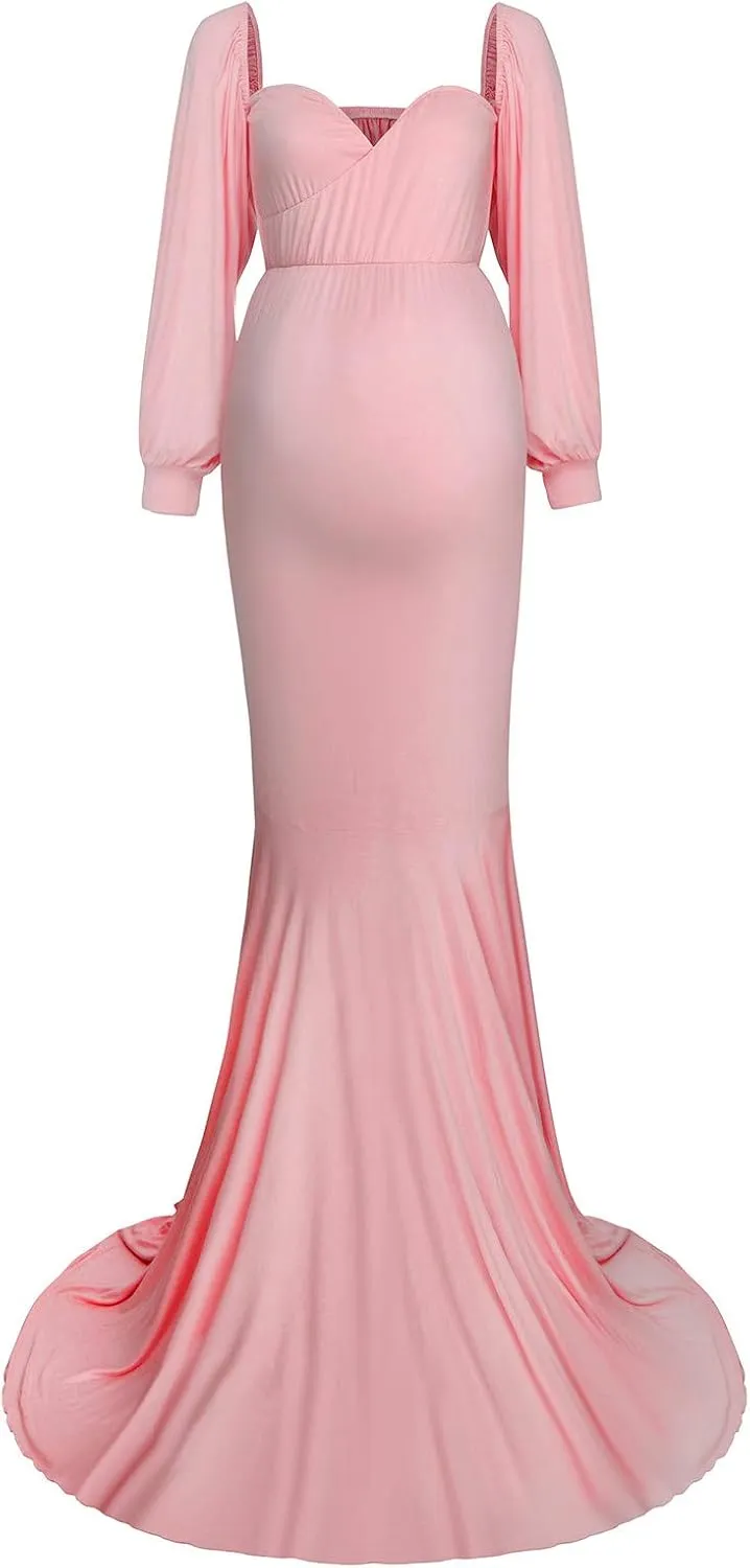Maternity Dress for Photoshoot, Pregnant Women Off Shoulder Mermaid Baby Shower Maternity Gown for Photography Shooting