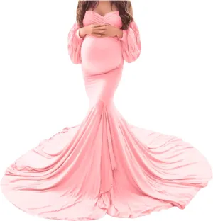 Maternity Dress for Photoshoot, Pregnant Women Off Shoulder Mermaid Baby Shower Maternity Gown for Photography Shooting