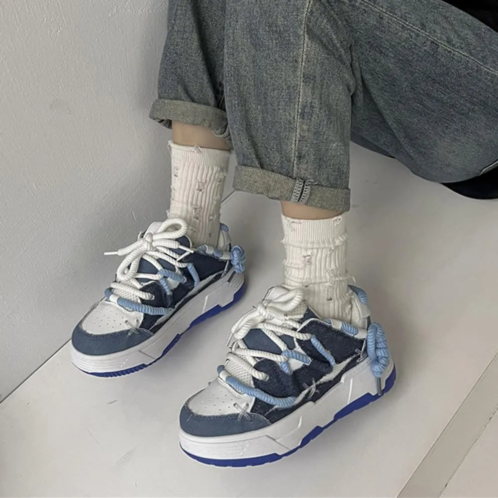 MAUGELY Women's Elevated Casual Sports Shoes Fashion Canvas Patchwork Breathable Walking Sneakers