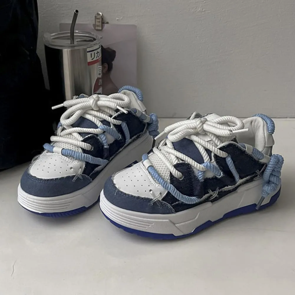 MAUGELY Women's Elevated Casual Sports Shoes Fashion Canvas Patchwork Breathable Walking Sneakers