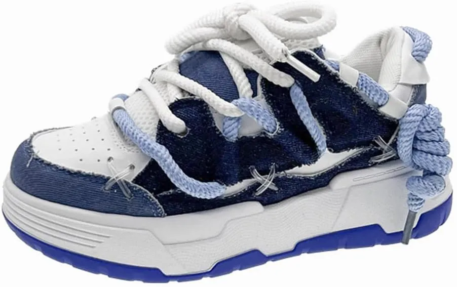 MAUGELY Women's Elevated Casual Sports Shoes Fashion Canvas Patchwork Breathable Walking Sneakers
