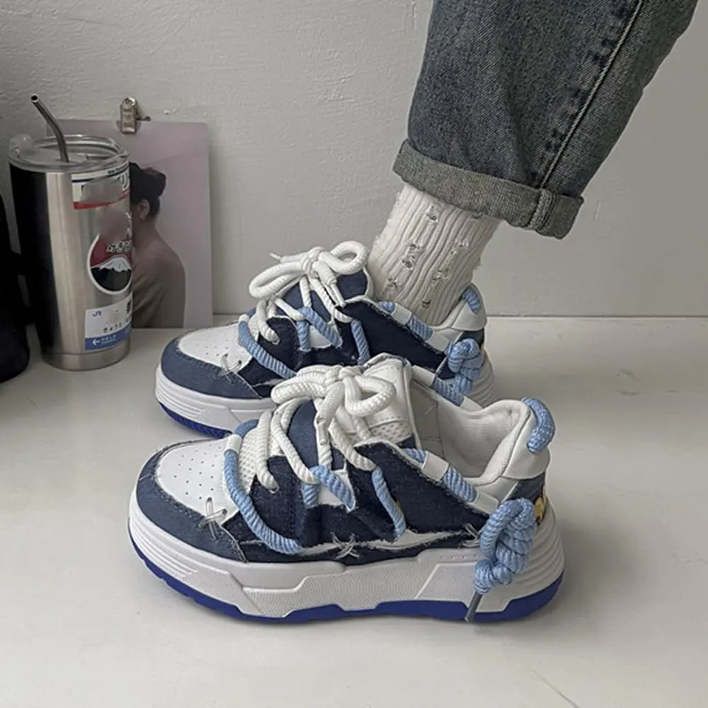 MAUGELY Women's Elevated Casual Sports Shoes Fashion Canvas Patchwork Breathable Walking Sneakers