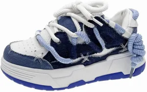 MAUGELY Women's Elevated Casual Sports Shoes Fashion Canvas Patchwork Breathable Walking Sneakers