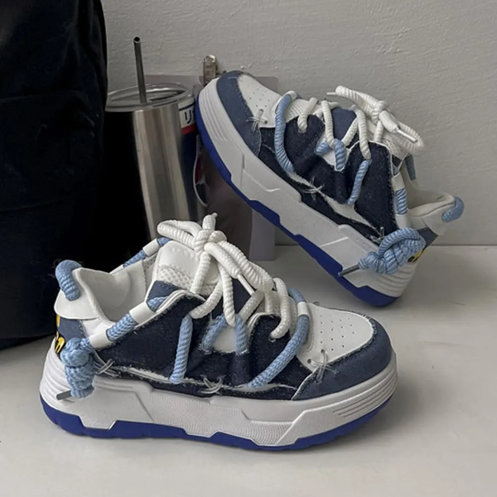 MAUGELY Women's Elevated Casual Sports Shoes Fashion Canvas Patchwork Breathable Walking Sneakers