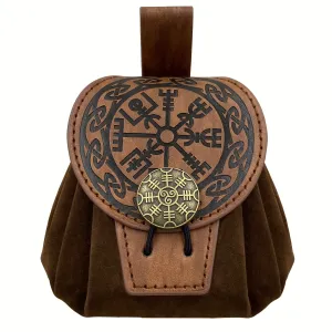 Medieval Embossed Faux Leather Belt Waist Bag, Viking Portable Fanny Pack