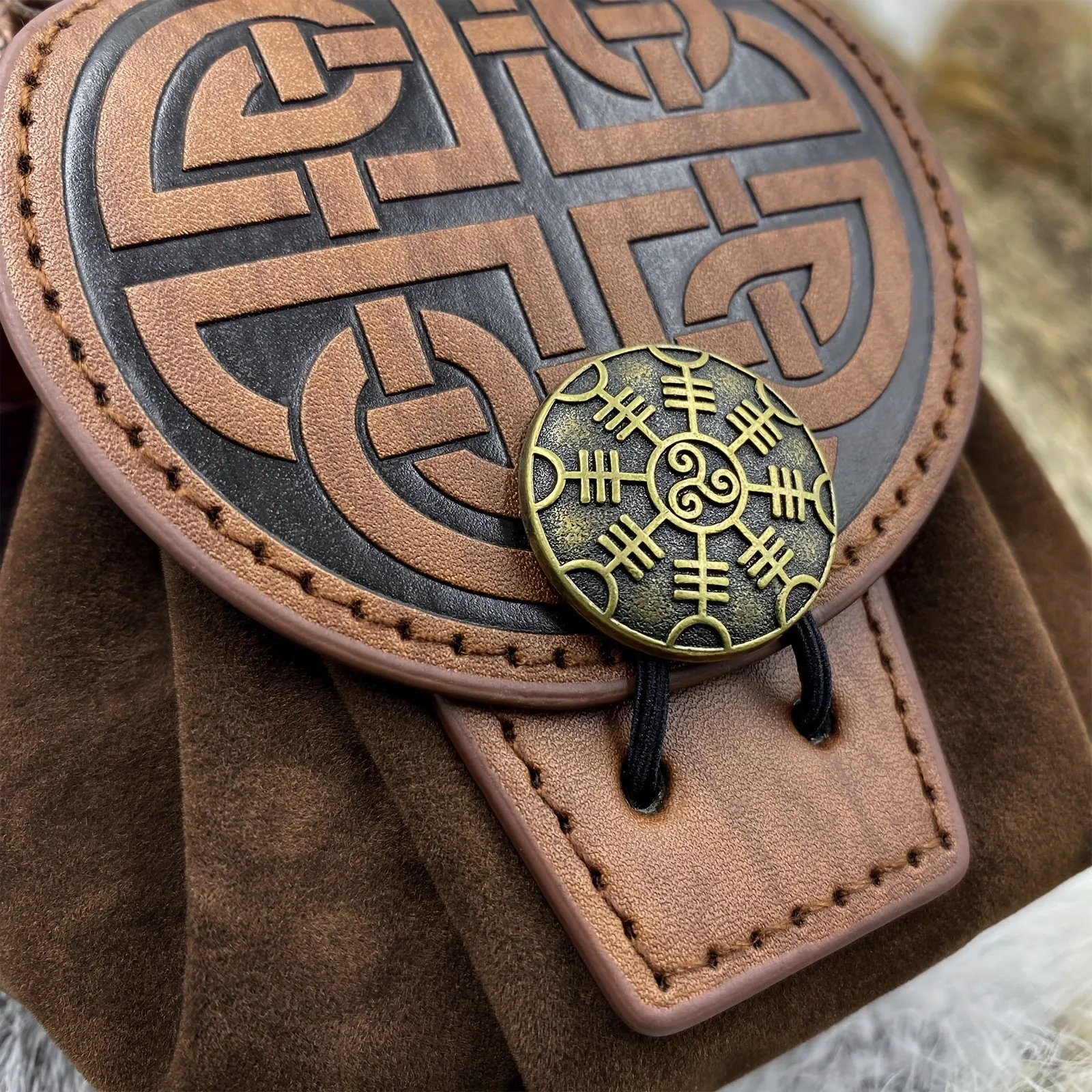 Medieval Embossed Faux Leather Belt Waist Bag, Viking Portable Fanny Pack