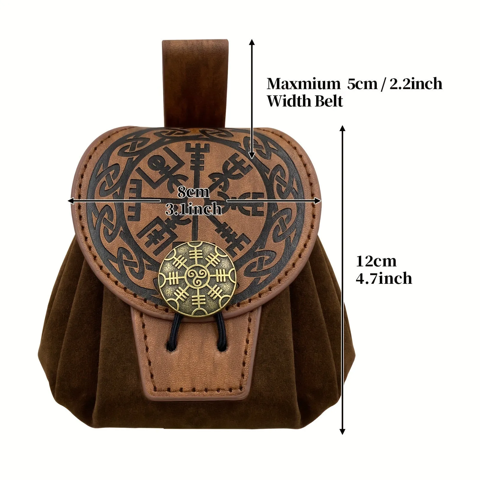 Medieval Embossed Faux Leather Belt Waist Bag, Viking Portable Fanny Pack