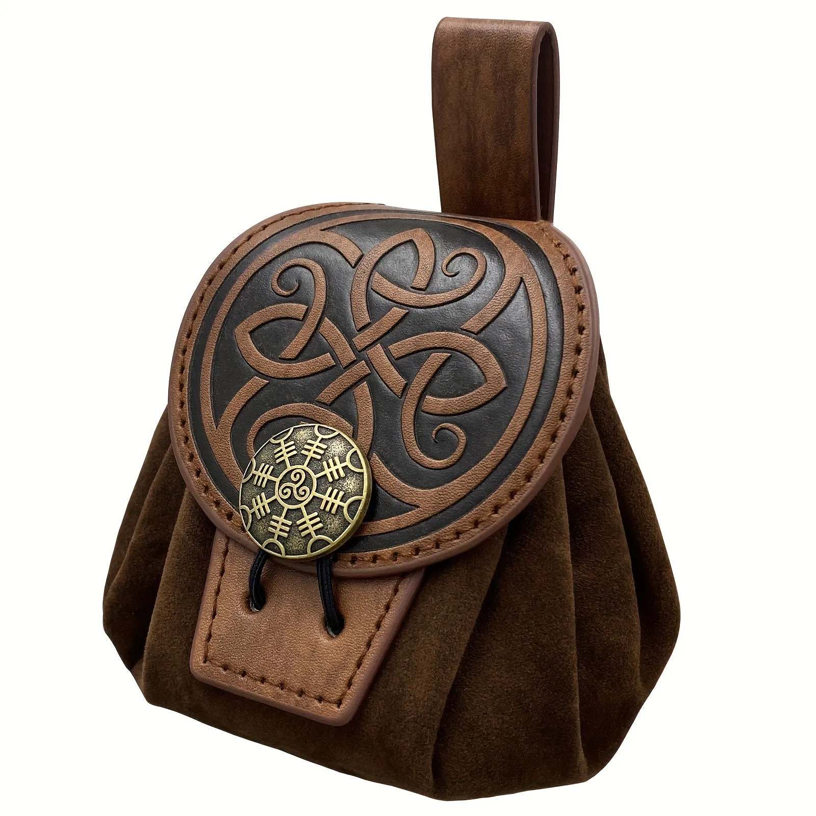 Medieval Embossed Faux Leather Belt Waist Bag, Viking Portable Fanny Pack