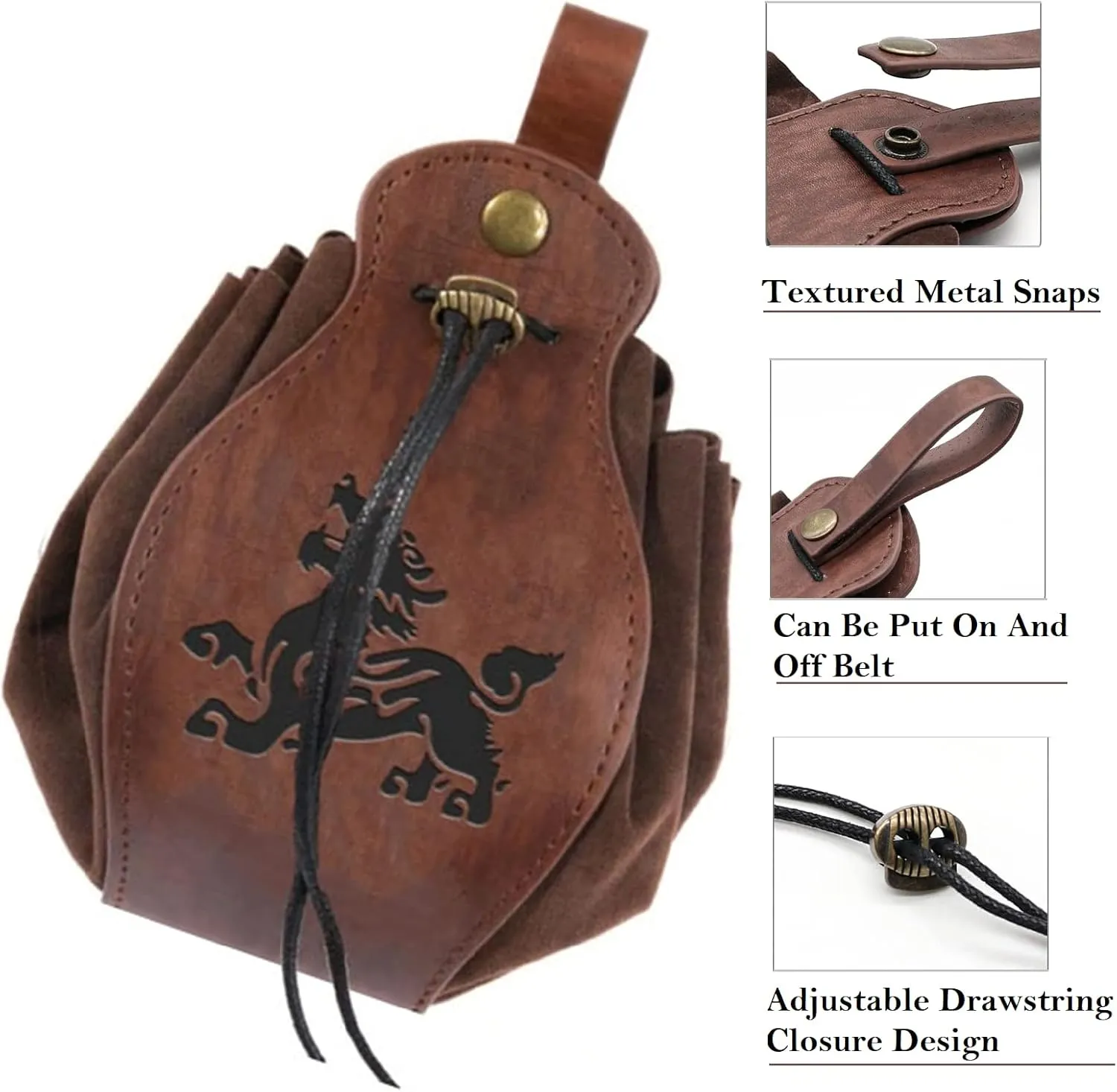 Medieval Renaissance Belt Pouch,Renaissance Belt Purse Drawstring Leather Bag, Vintage Leather Pouch Medieval Viking Pouch