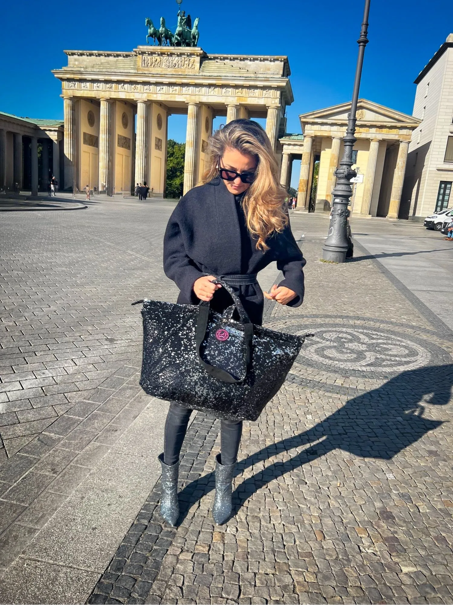 Medium tote bag black sequin BERLIN