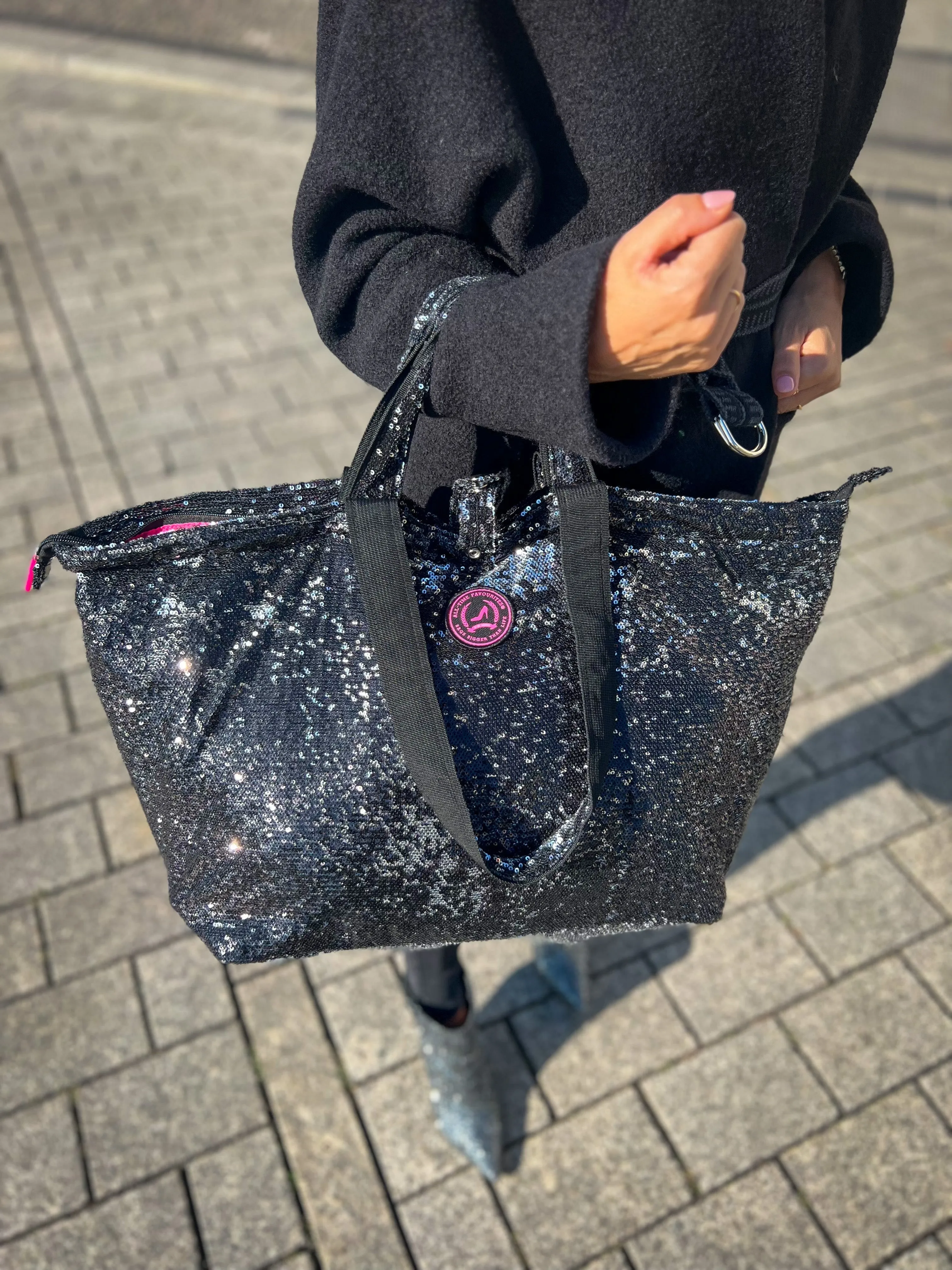 Medium tote bag black sequin BERLIN