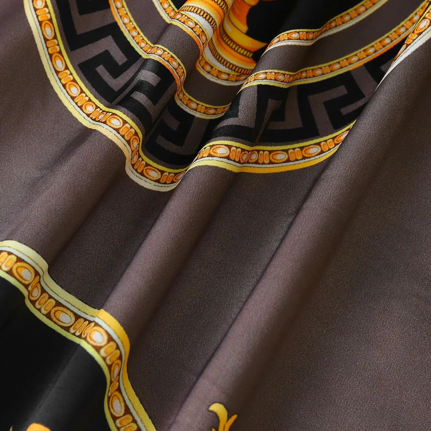 Men Gold Fashion Luxury Printed Satin Long Sleeve Button-Down Shirts Flashy Retro Gorgeous Design Party Gift Shirt