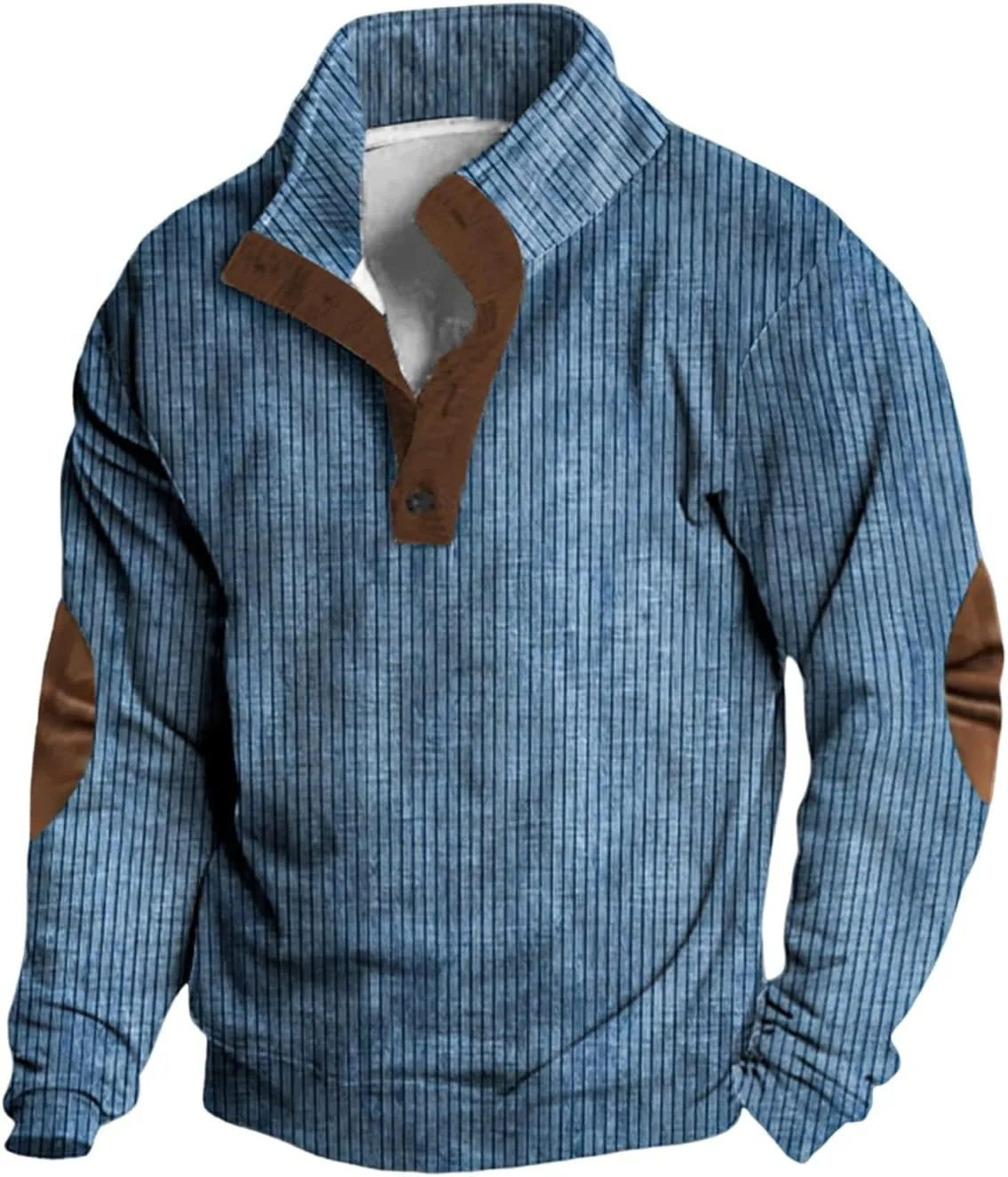 Men Plus Size Long Sleeve Sweatshirt Vintage Button Pullover Casual Shirt with Elbow Patches Soft Blouse Fall Shirt