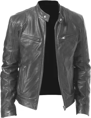 Men Slim Fit Motorcyle Leather Jacket Zip-Up Windbreaker Leather Jackets Lightweight PU Biker Vintage Coat