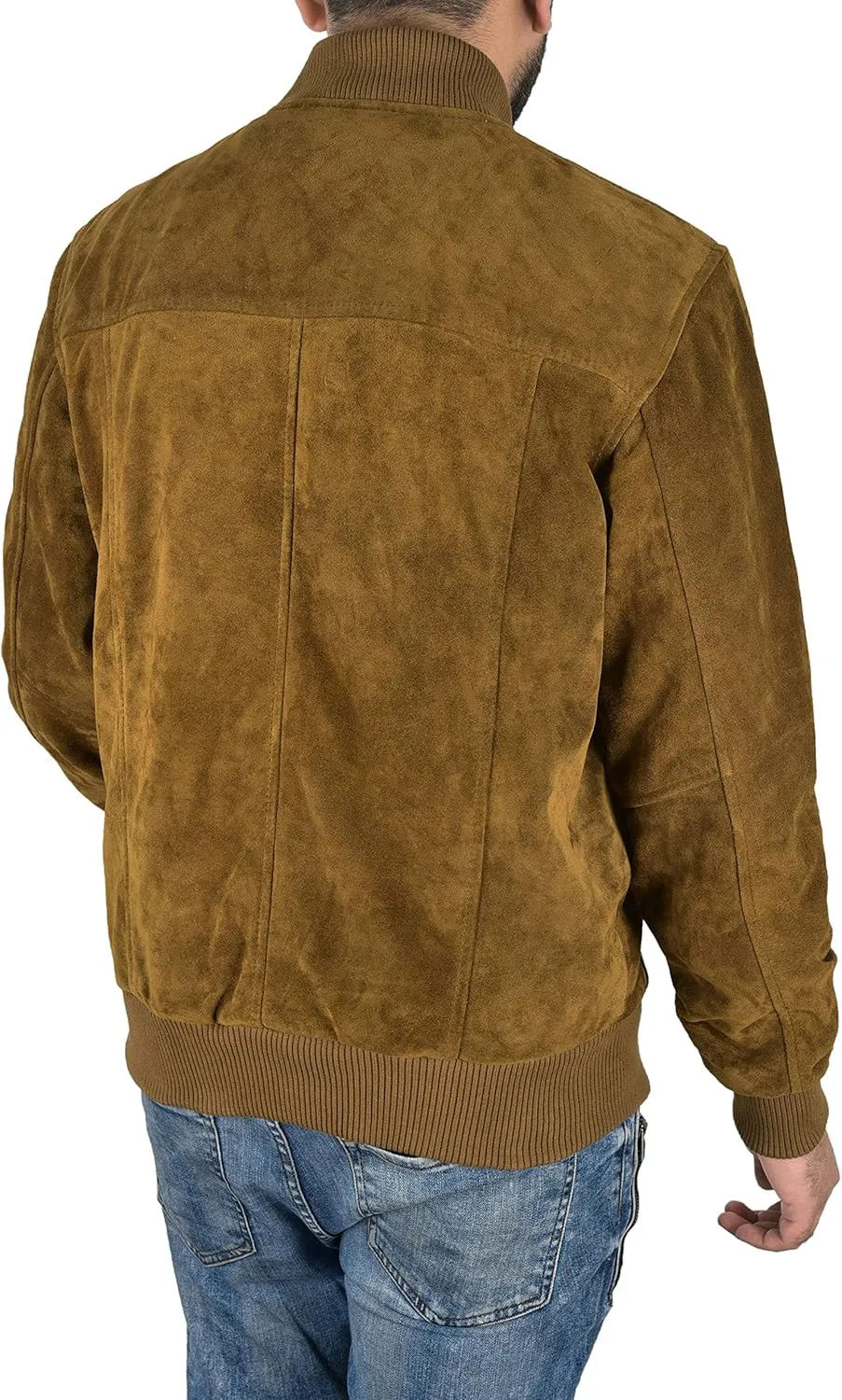 Men's Bomber Leather Jacket Khaki Suede Classic 70s Fashion Aviator Jacket 275-P