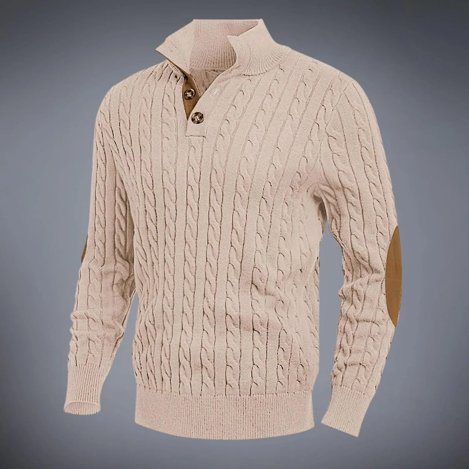 Mens Cable Knit Pullover Sweater Casual Stand Collar Button Long Sleeve Sweaters Twisted Crochet Warm Stitching Tops