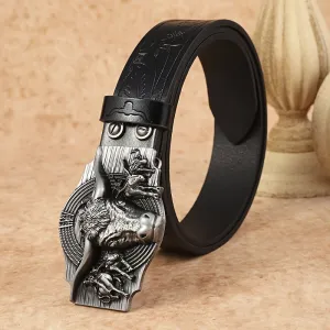 Men's Cowboy Belt w/ Bull Head Buckle Faux Leather Casual Alloy Buckle