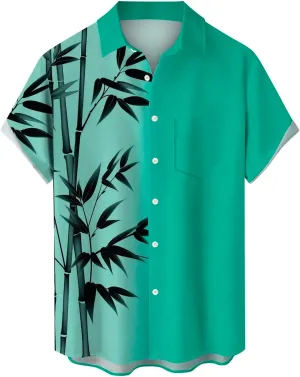 Mens Dress Shirts Patchwork Print Shirt Short Sleeve Shirt Button Lapel Short Sleeve Shirt Top Turn Mens Shirts