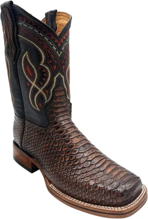 Mens Exotic Snakeskin Square Toe Phyton Print Genuine Leather Western Boots