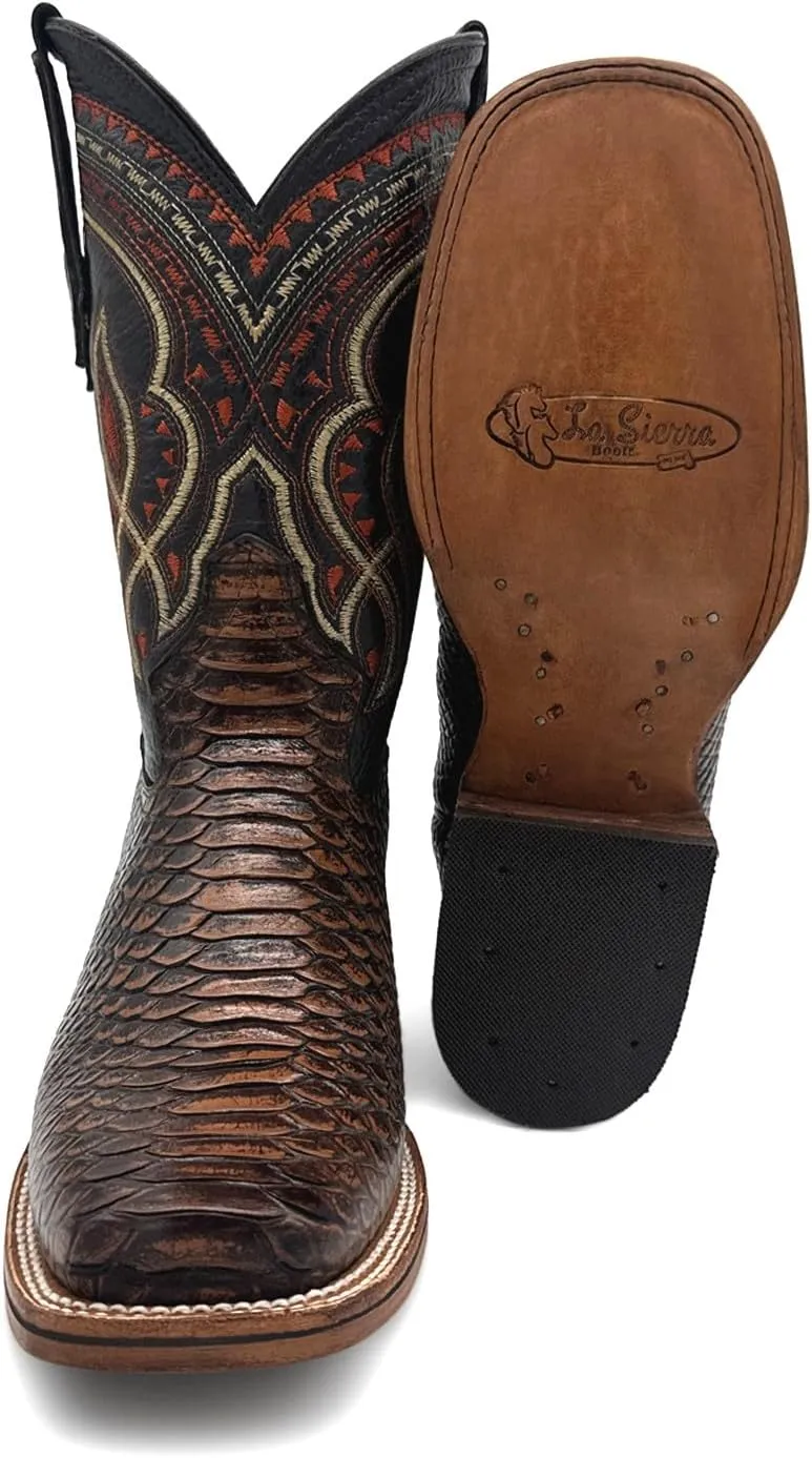 Mens Exotic Snakeskin Square Toe Phyton Print Genuine Leather Western Boots