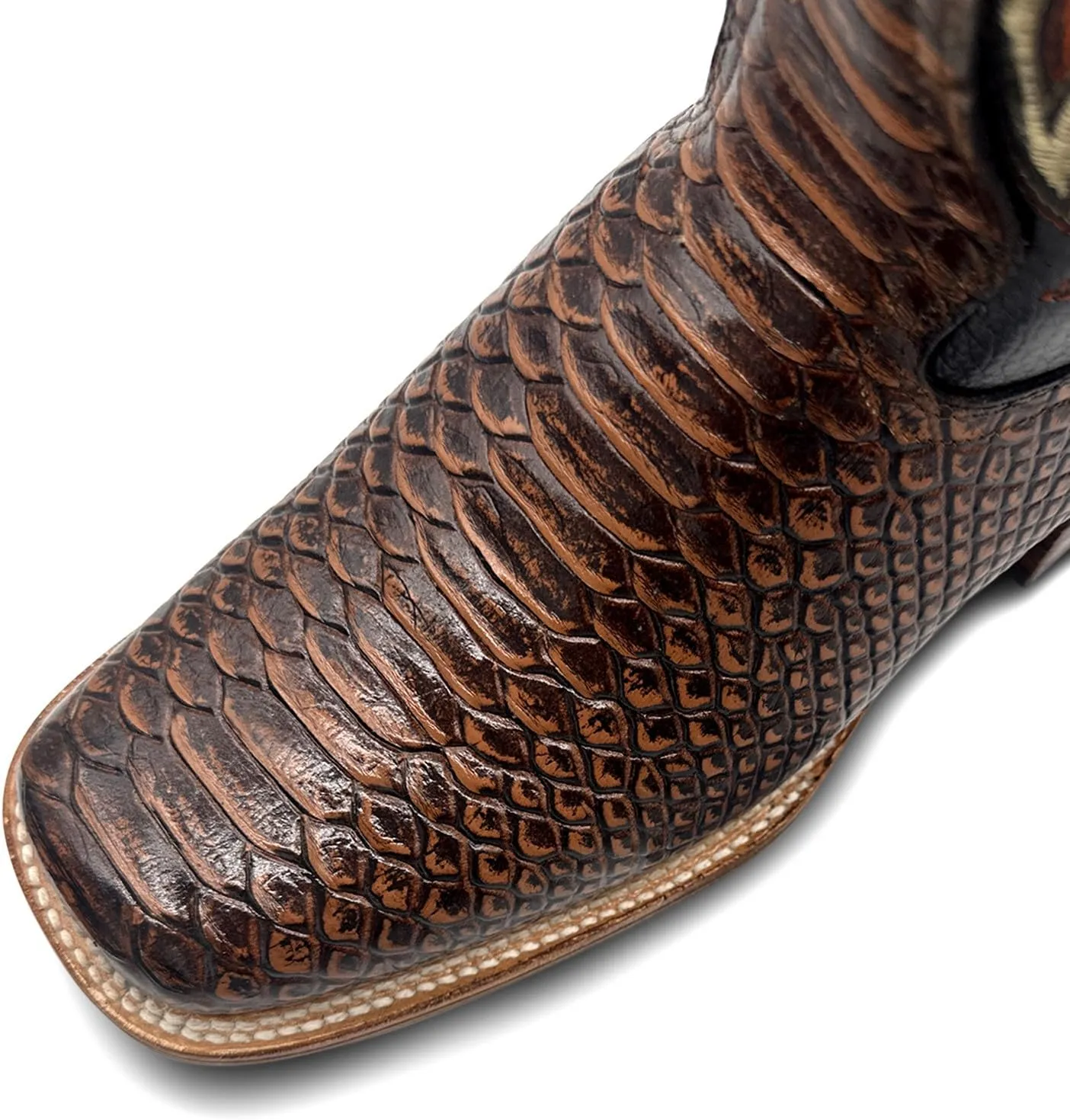 Mens Exotic Snakeskin Square Toe Phyton Print Genuine Leather Western Boots