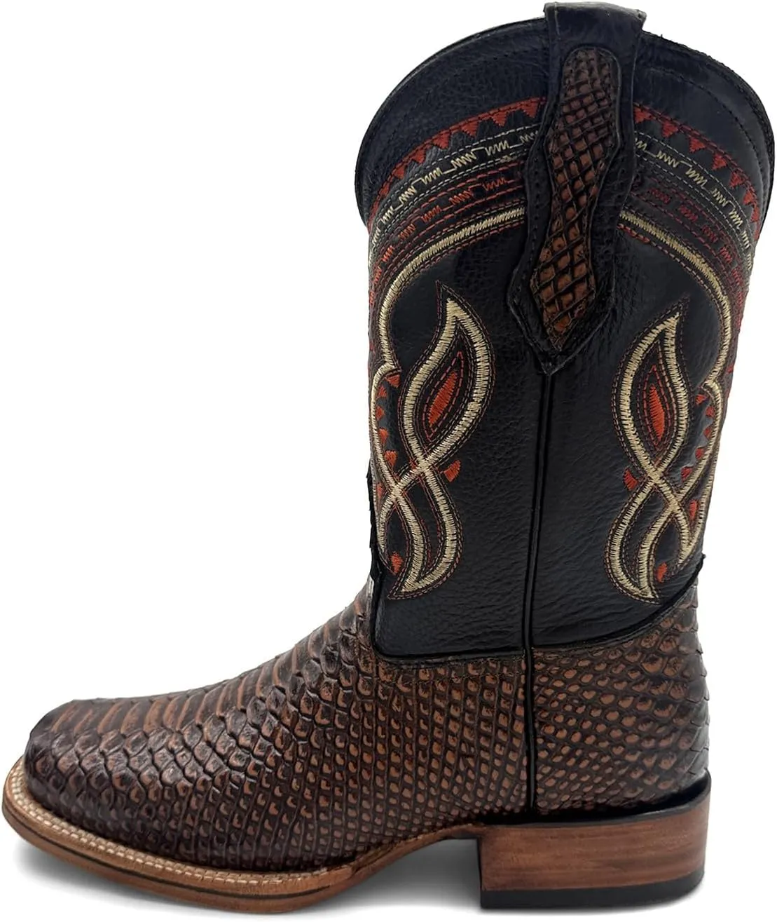 Mens Exotic Snakeskin Square Toe Phyton Print Genuine Leather Western Boots