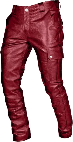 Men's Faux Leather Pants - Steampunk Goth Trousers with Slim Fit and Pockets