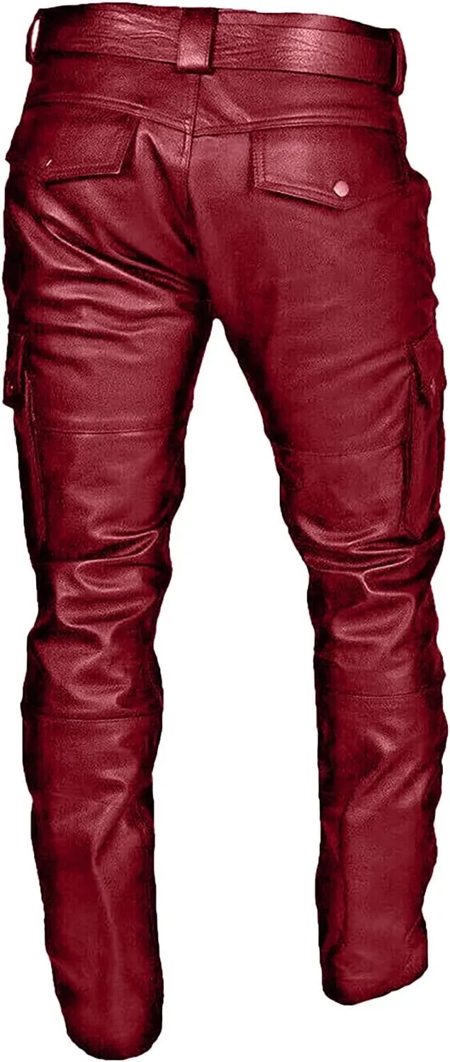 Men's Faux Leather Pants - Steampunk Goth Trousers with Slim Fit and Pockets