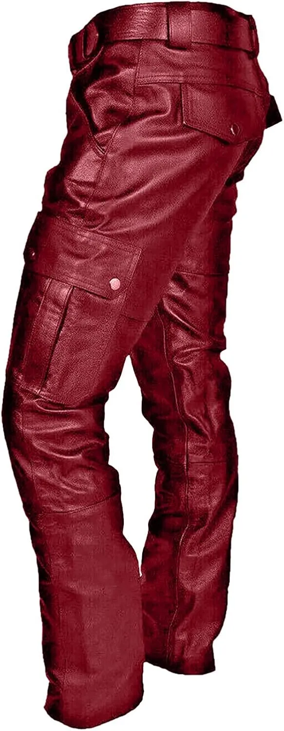 Men's Faux Leather Pants - Steampunk Goth Trousers with Slim Fit and Pockets