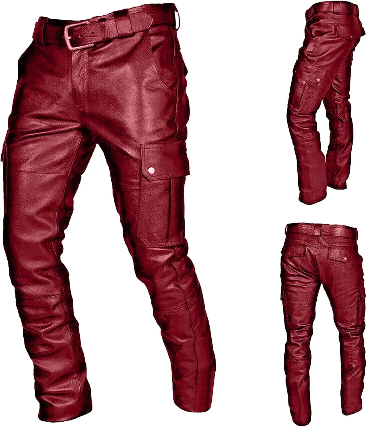 Men's Faux Leather Pants - Steampunk Goth Trousers with Slim Fit and Pockets