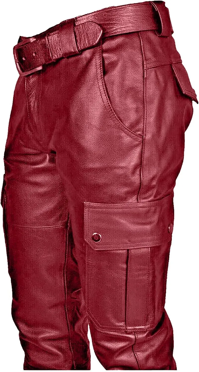 Men's Faux Leather Pants - Steampunk Goth Trousers with Slim Fit and Pockets