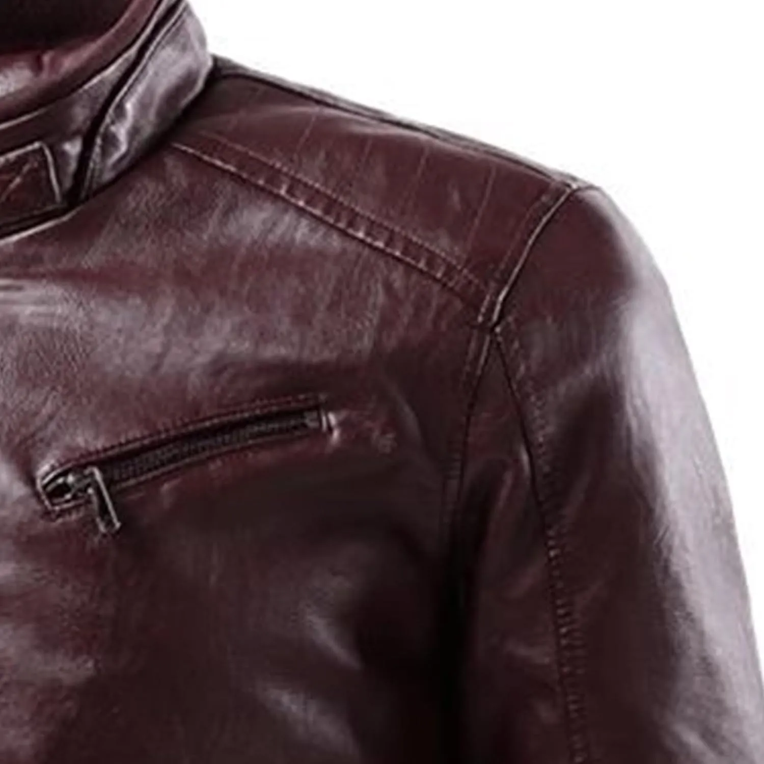 Men's Faux Zip-Up Slim Armor Leather Jacket Stand Collar PU Motorcycle Biker Outerwear Long Sleeve Coat Jackets
